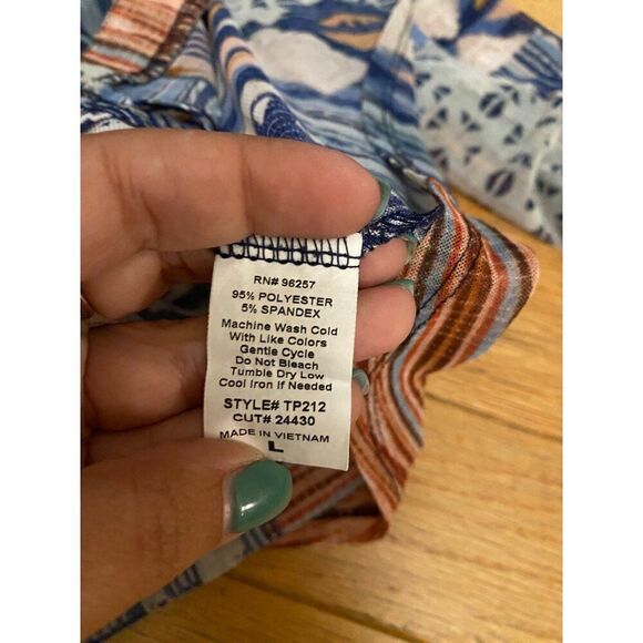 PerSeption Concept Women's Bohemian Sheer Patchwork Button-Down Blouse Sz Large - Picture 9 of 10